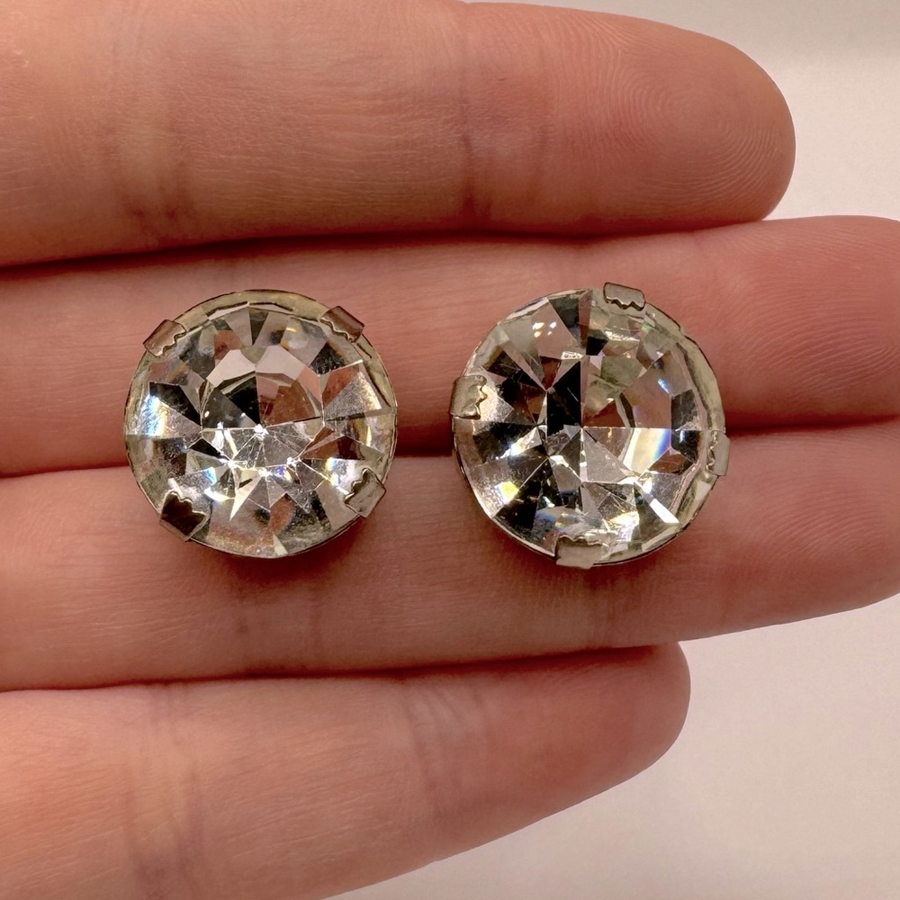 VINTAGE Large Round Crystal Earrings